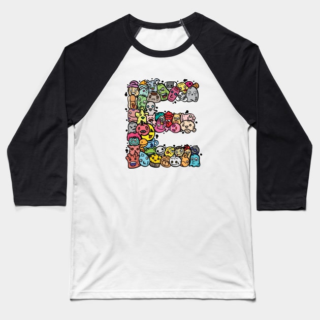Alphabet Monster Doodle Letter E Monogram Baseball T-Shirt by Irene Koh Studio